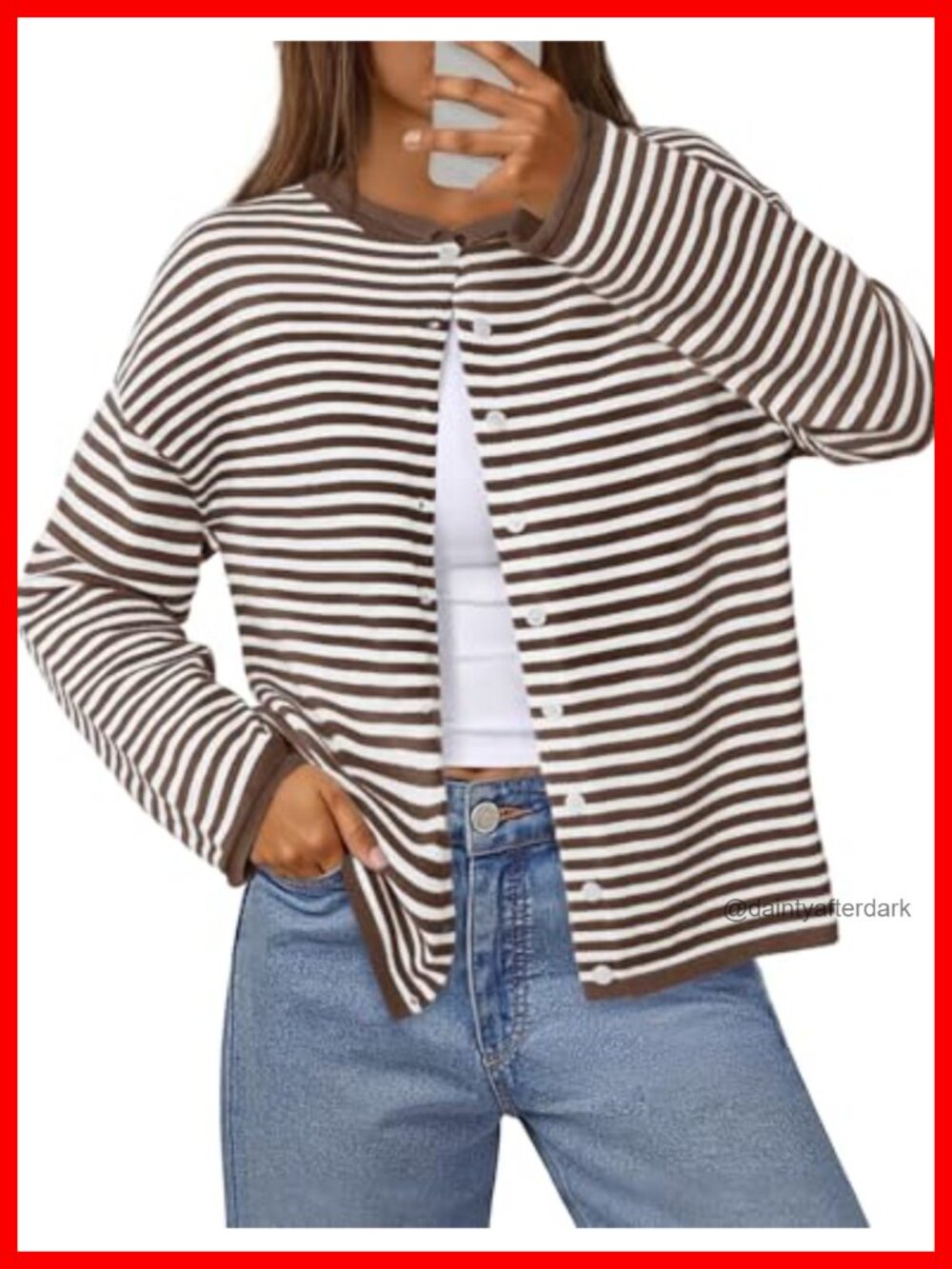 Striped Button Down Cardigan Long Sleeve Fall Sweater Women Trendy
